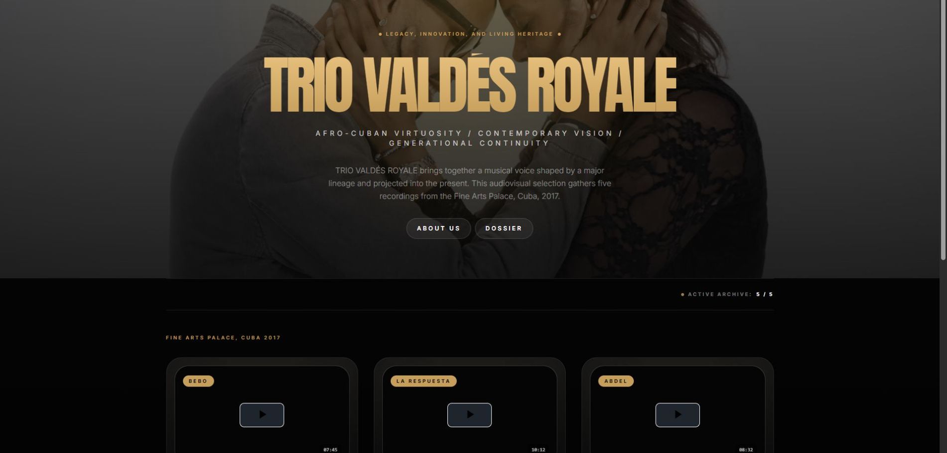Portada de Trio Valdés Royale con su identidad dorada y retrato principal